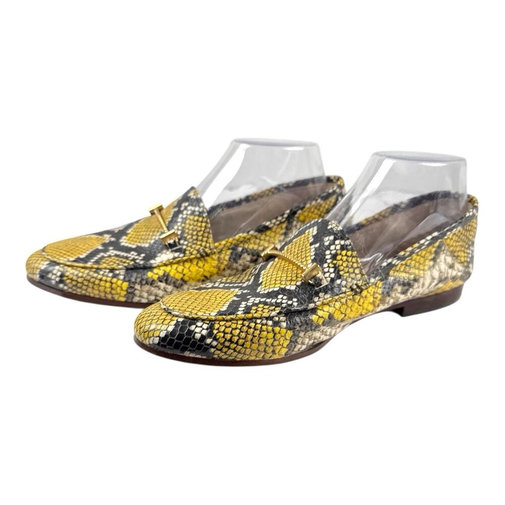 Sam Edelman Loraine Yellow Snake Skin Leather Loafers Gol Horse Bit Size 8.5